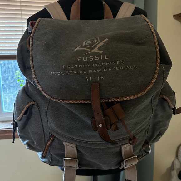 Fossil Other - Fossil Charcoal Canvas Backpack with Brown Accents